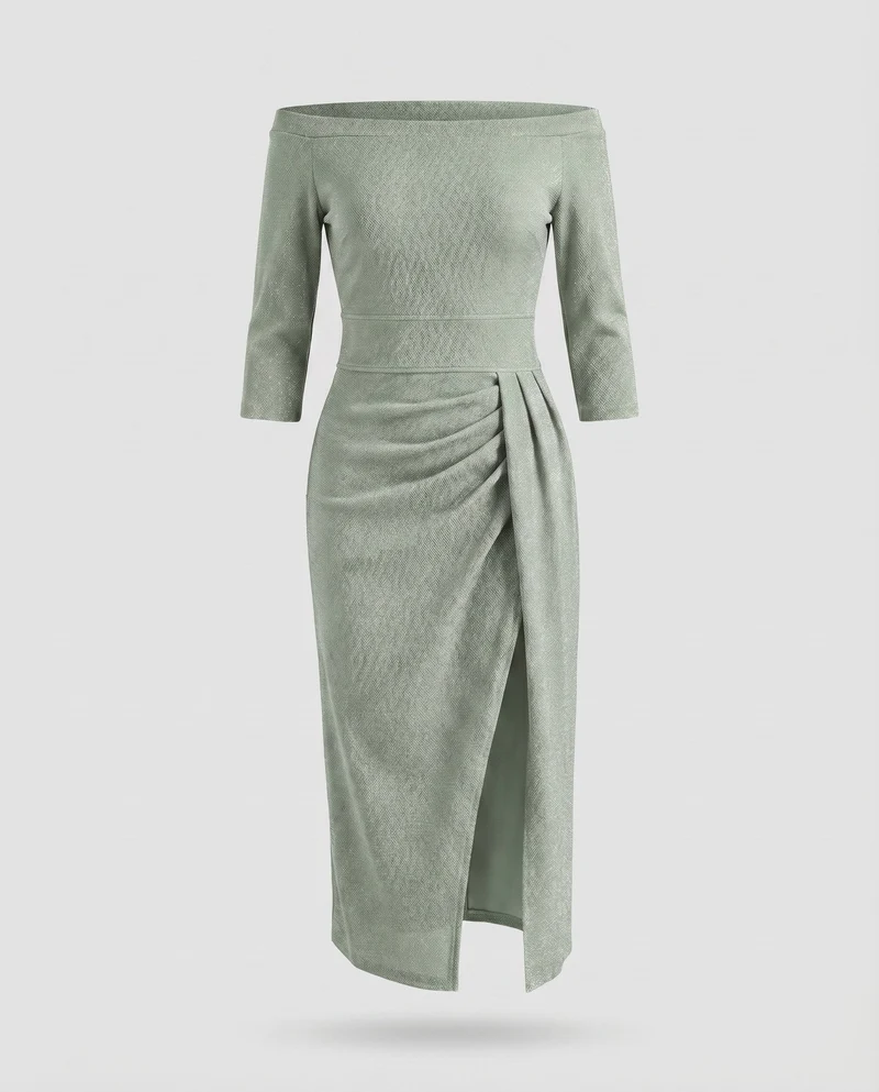 Damen Elegante Schimmernde Lurex-Optik Lurex-GewNord Taschene Midikleid