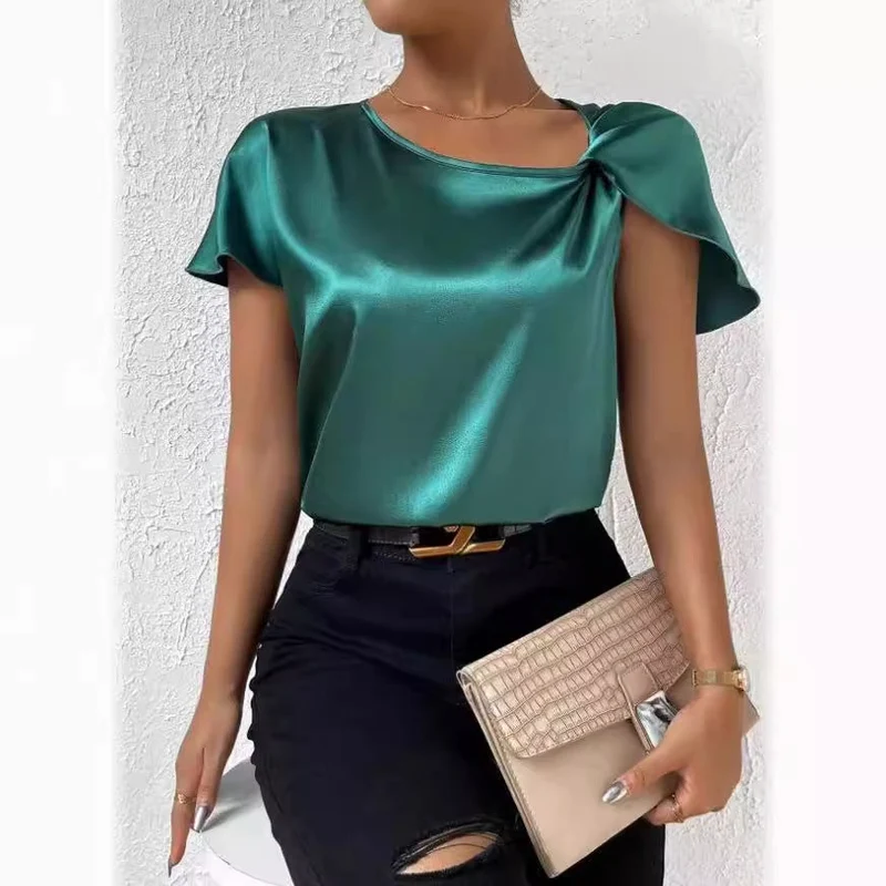 Satin Twist Einfarbiger Lockerer Vielseitiger Top