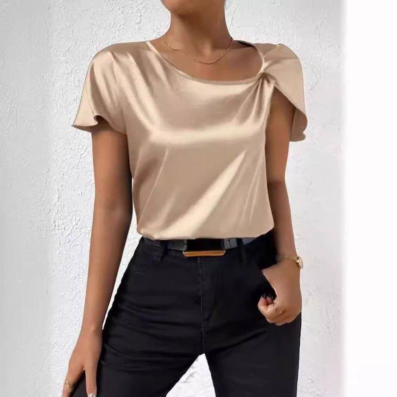 Satin Twist Einfarbiger Lockerer Vielseitiger Top