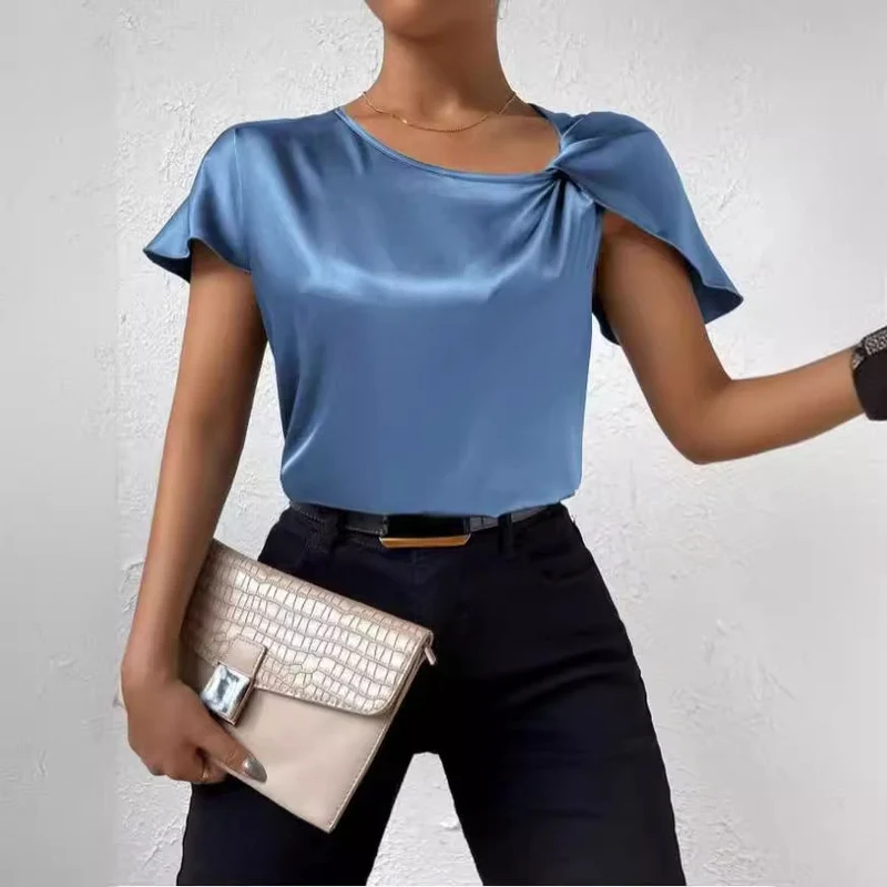 Satin Twist Einfarbiger Lockerer Vielseitiger Top