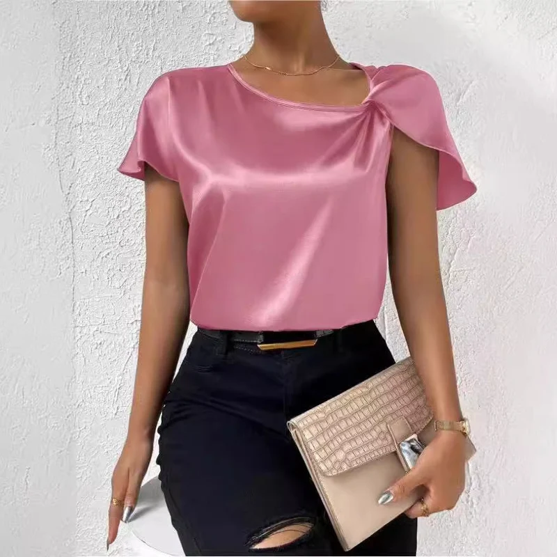Satin Twist Einfarbiger Lockerer Vielseitiger Top