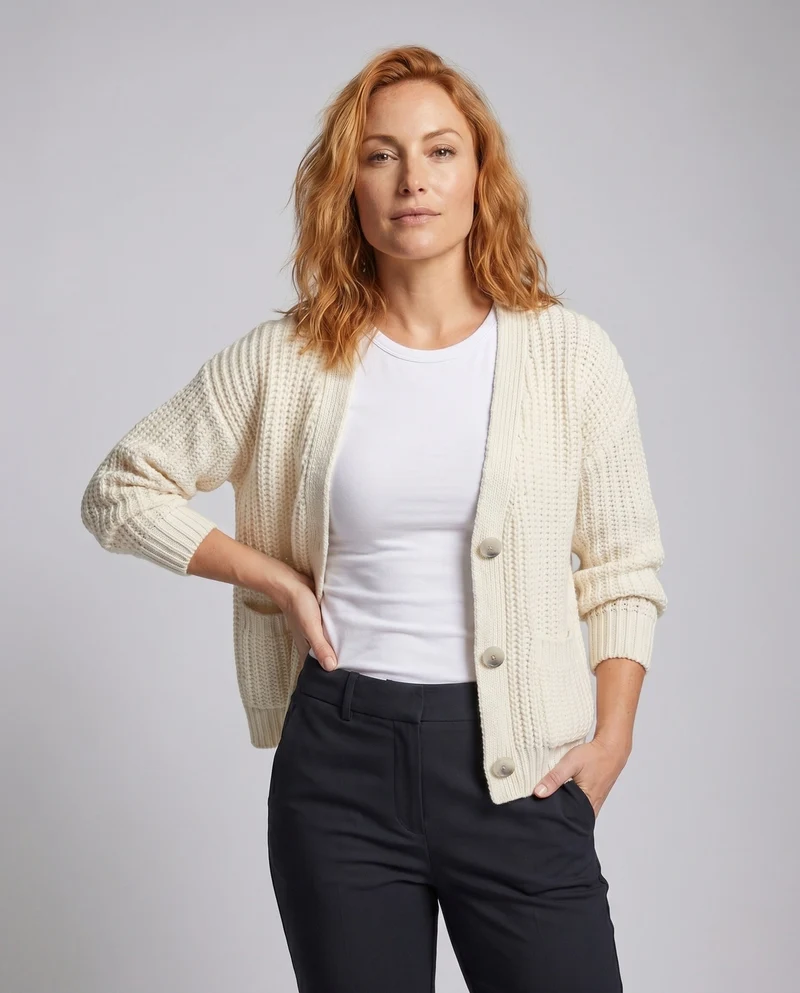 Damen Strickjacke mit großen Knit-Mustern und Taschen