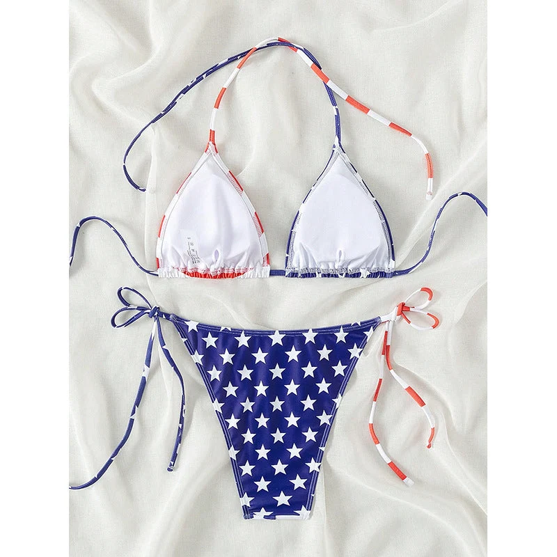 Damen Triangel-Bikini mit verstellbaren Schleifen und patriotischem Design