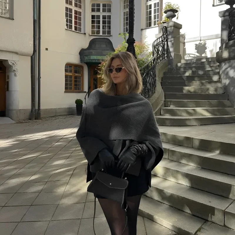 Oversized Wickelmantel - Wollmischung - Elegante Passform - Lange Weite Ärmel