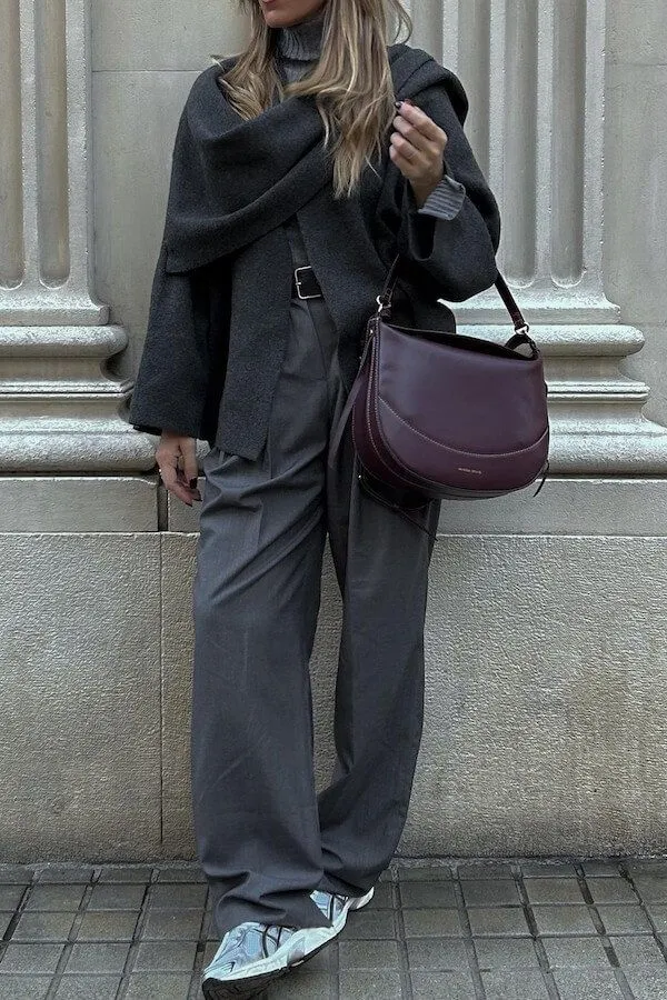 Oversized Wickelmantel - Wollmischung - Elegante Passform - Lange Weite Ärmel