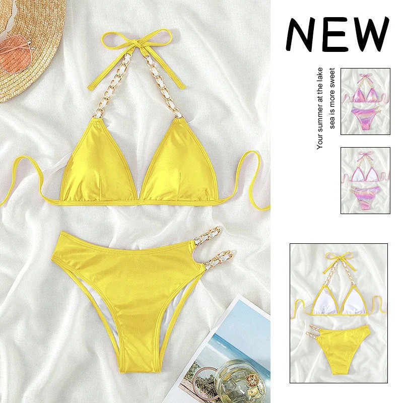 Damen glamouröser Triangel-Bikini mit Kettenakzenten