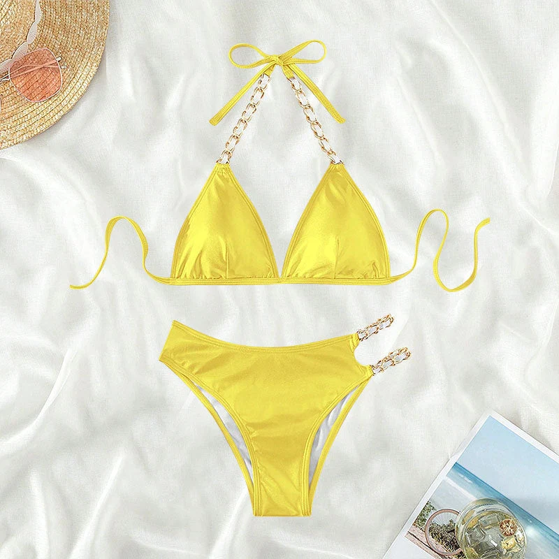 Damen glamouröser Triangel-Bikini mit Kettenakzenten