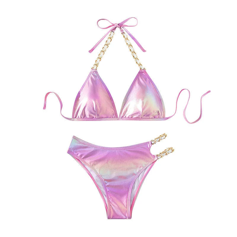 Damen glamouröser Triangel-Bikini mit Kettenakzenten