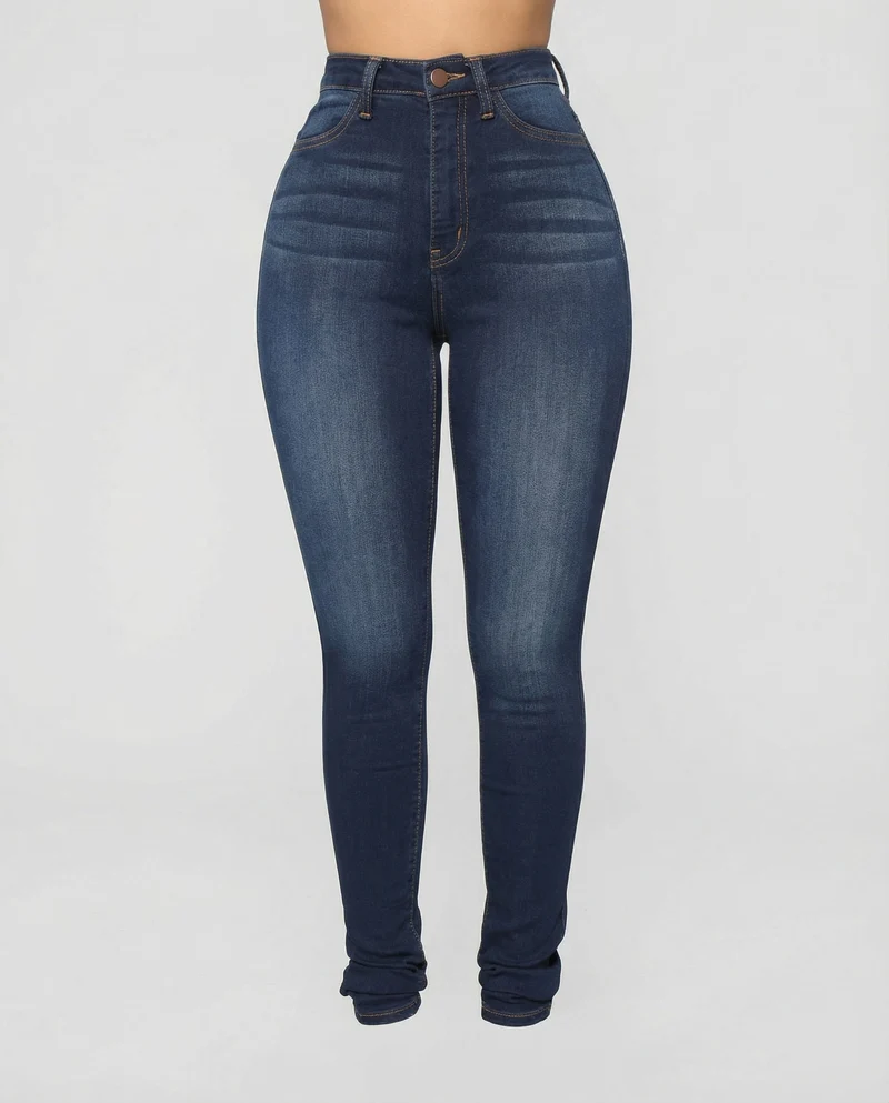 Damen nan hochgeschnittene figurformende Skinny-Jeans mit taillierendem Komfortbund und dezenter Waschung Nord Taschen