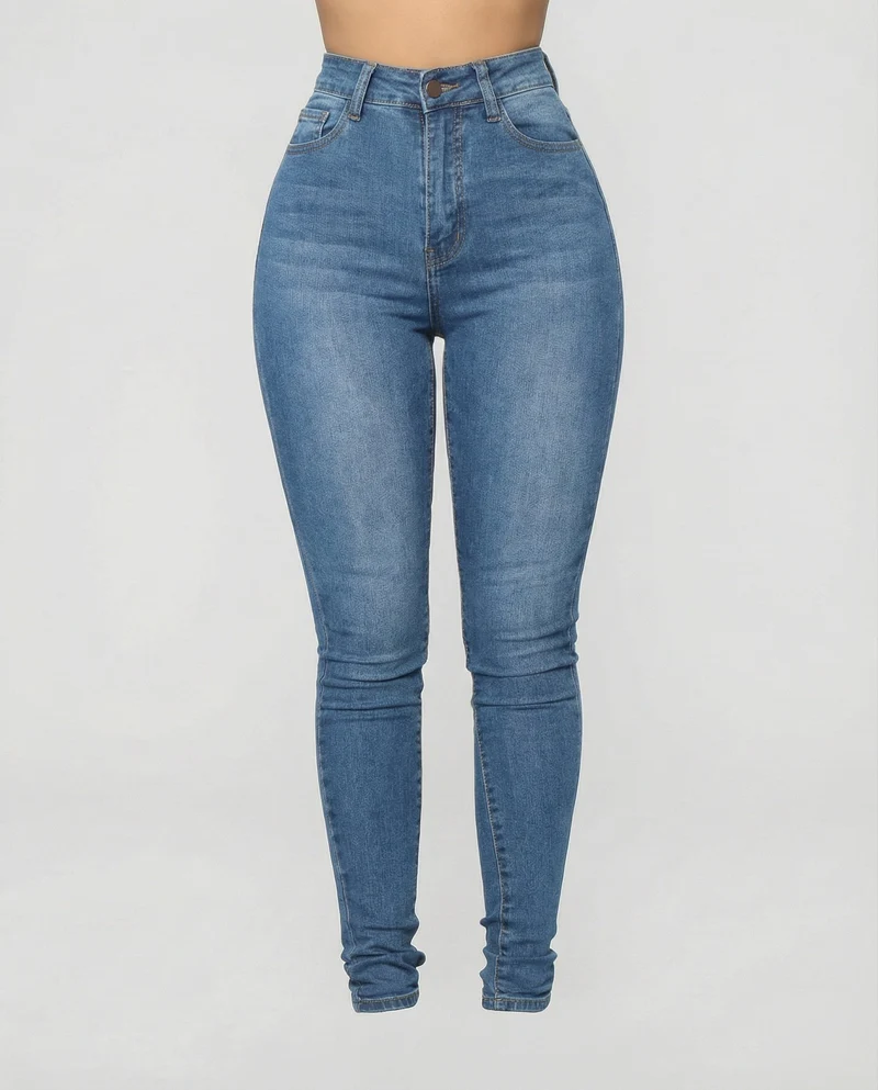 Damen nan hochgeschnittene figurformende Skinny-Jeans mit taillierendem Komfortbund und dezenter Waschung Nord Taschen