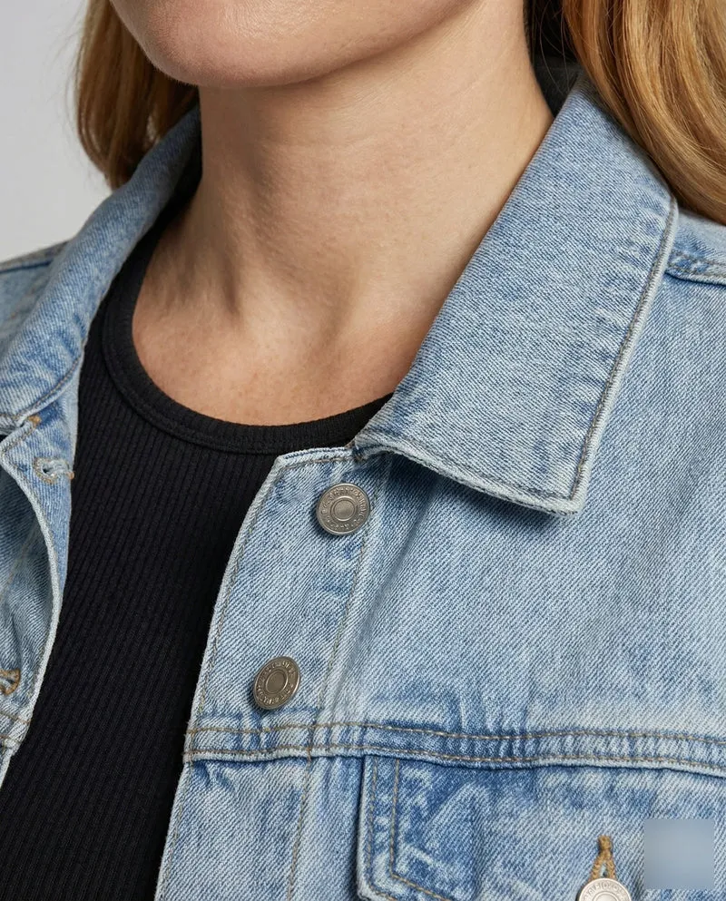 Damen Truckerjacke Denim Verkürzt Fransen