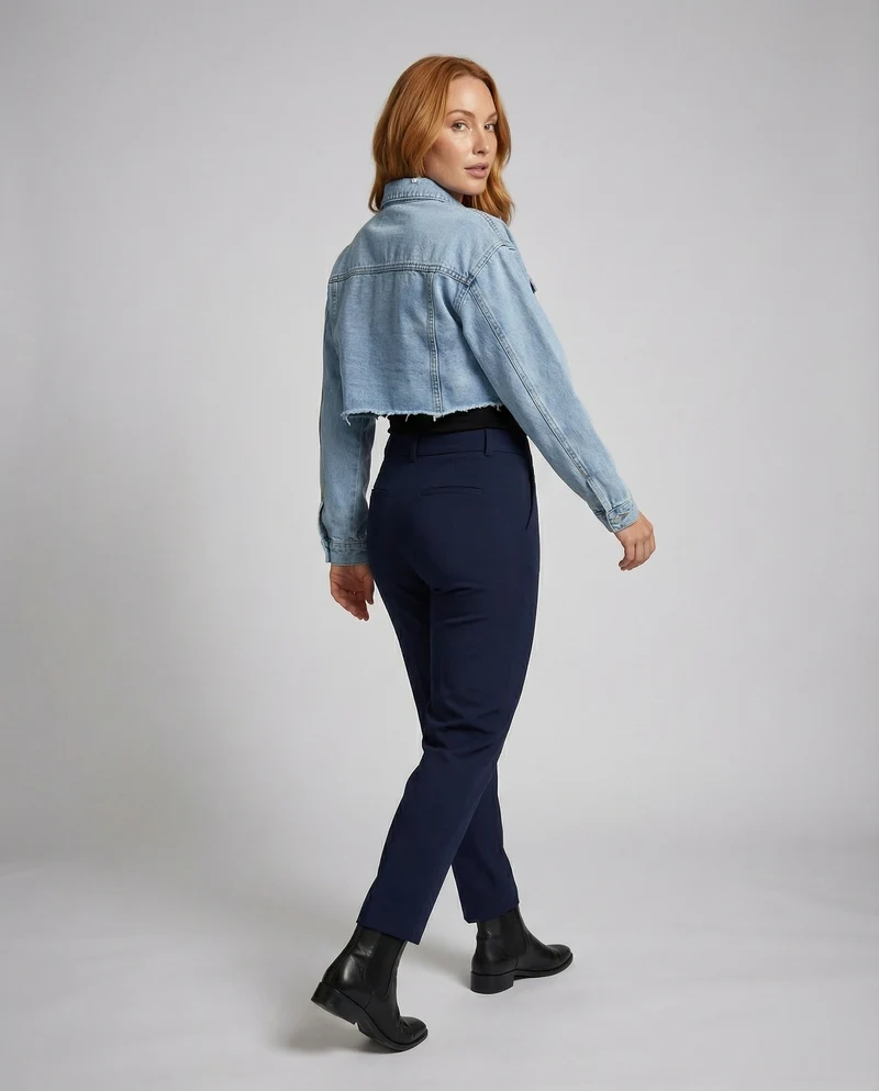 Damen Truckerjacke Denim Verkürzt Fransen