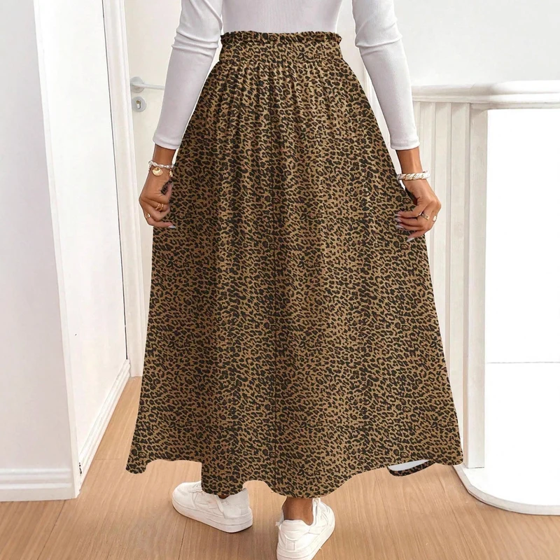 Damen Maxirock mit hohem Schlitz und Leopardendruck Nord Taschen