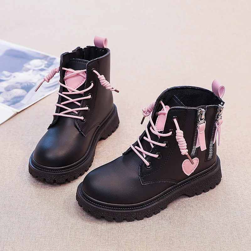 Damen Modische Stiefeletten mit herausnehmbaren Schnürsenkeln und seitlichem Reißverschluss