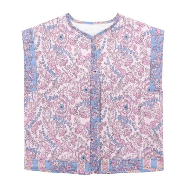 Damen Gesteppte Weste mit Floralem Design und Praktischen Taschen