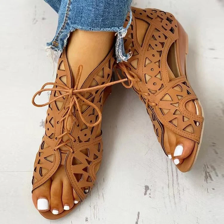 Damen Schnürsandalen mit luftiger Cut-Out-Optik und rutschfester Sohle