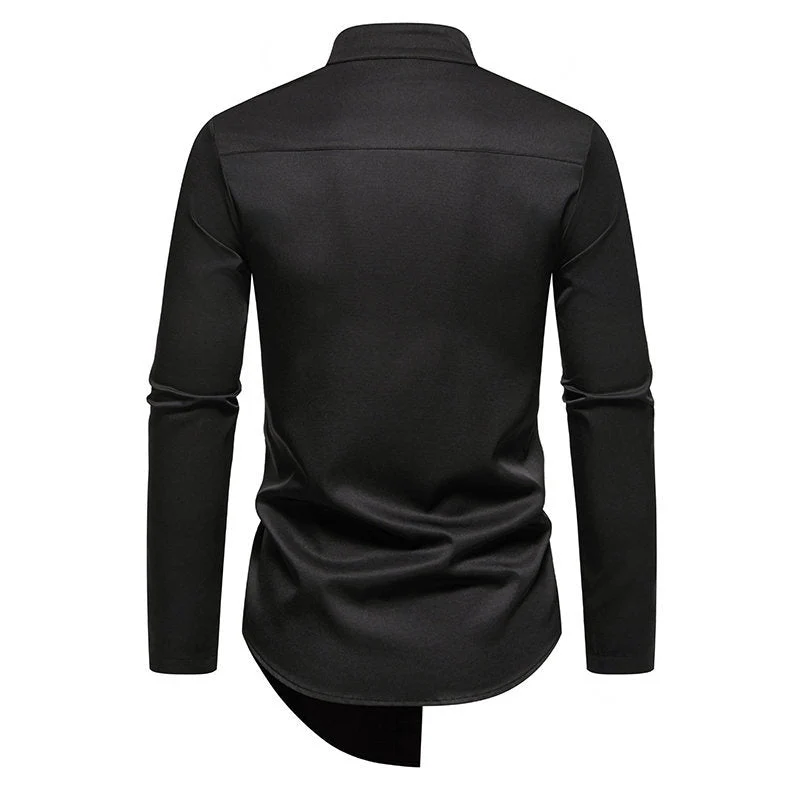 Herren elegantes Langarm-Hemd mit modernem Stehkragen und asymmetrischem Schnitt Nord Taschen