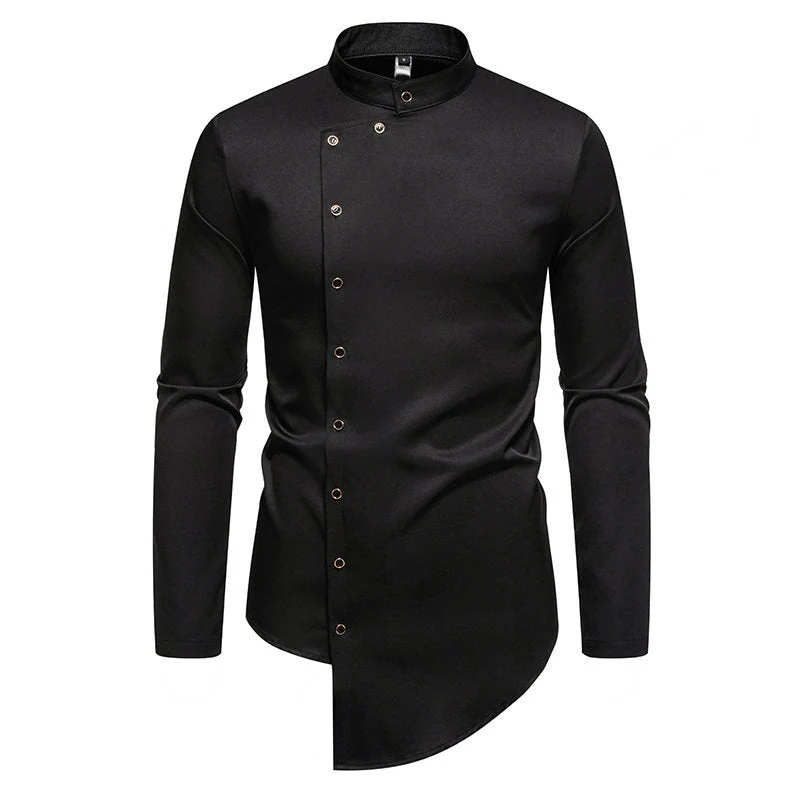Herren elegantes Langarm-Hemd mit modernem Stehkragen und asymmetrischem Schnitt Nord Taschen