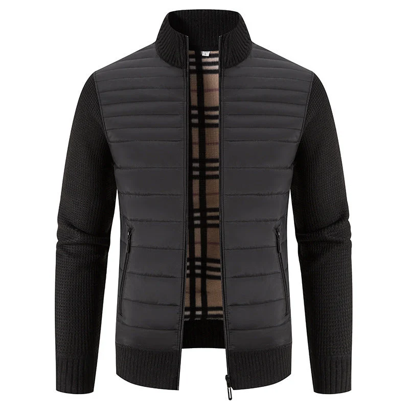 Herren Steppjacke mit modernem Strickärmeln und hohem Kragen