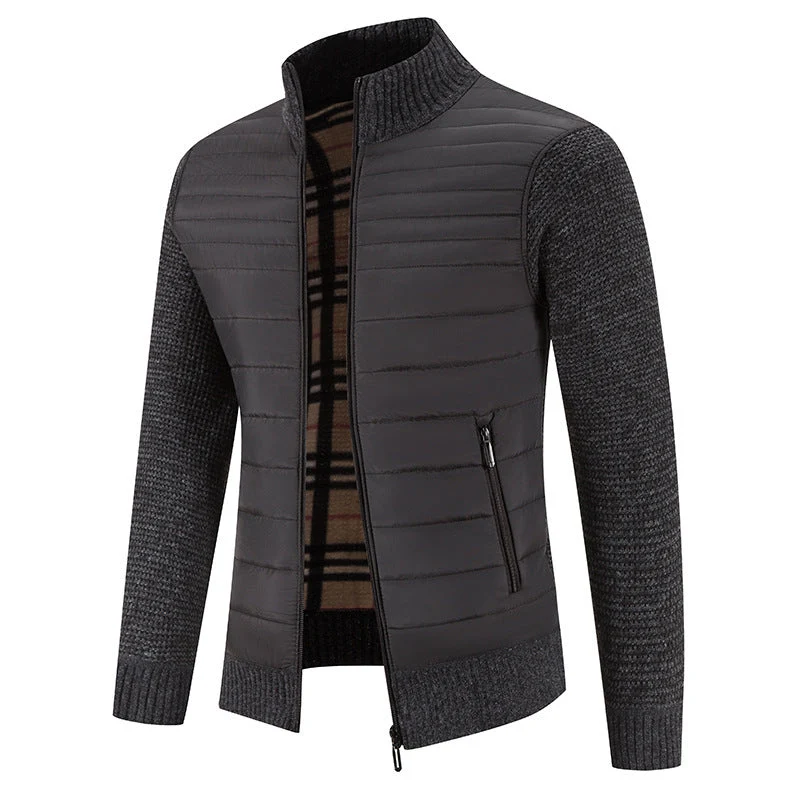 Herren Steppjacke mit modernem Strickärmeln und hohem Kragen