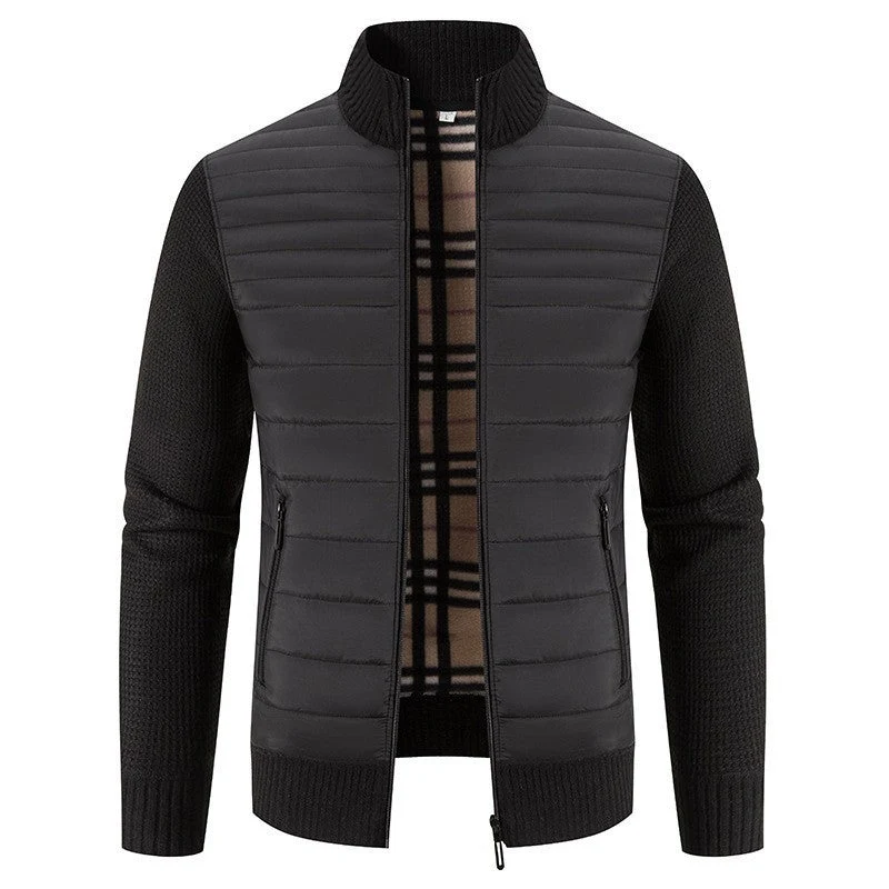 Herren Steppjacke mit modernem Strickärmeln und hohem Kragen