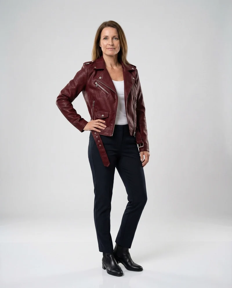Damen Kurze Bikerjacke Kunstleder