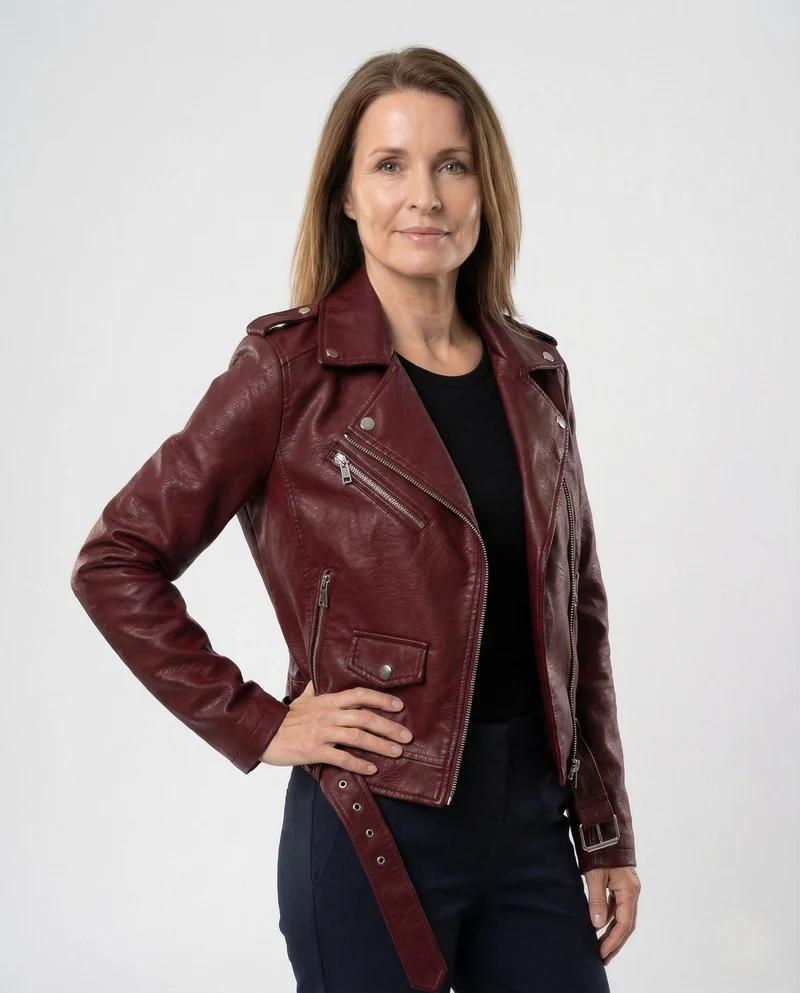 Damen Kurze Bikerjacke Kunstleder