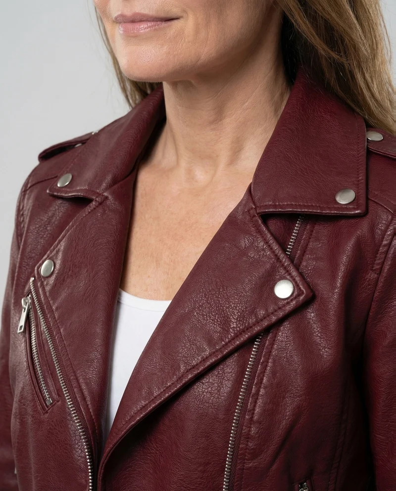 Damen Kurze Bikerjacke Kunstleder