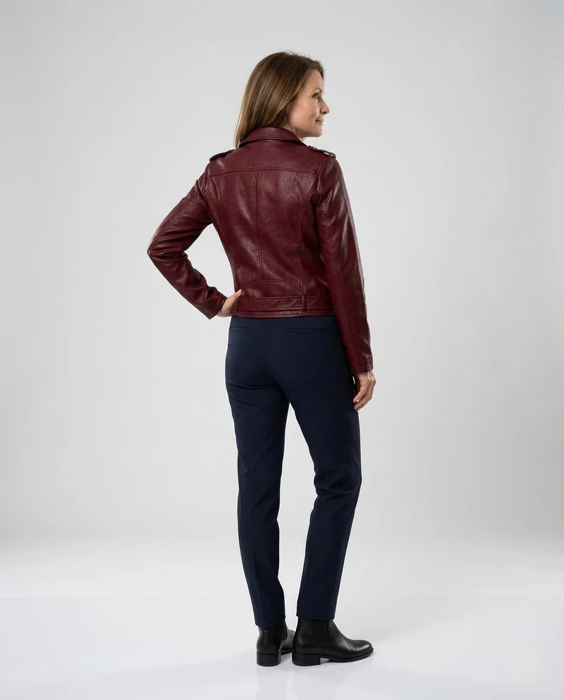 Damen Kurze Bikerjacke Kunstleder