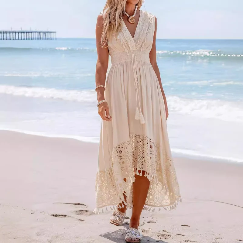 Damen Bohemian Maxikleid mit Spitzen- und Rüschendetails Nord Taschen