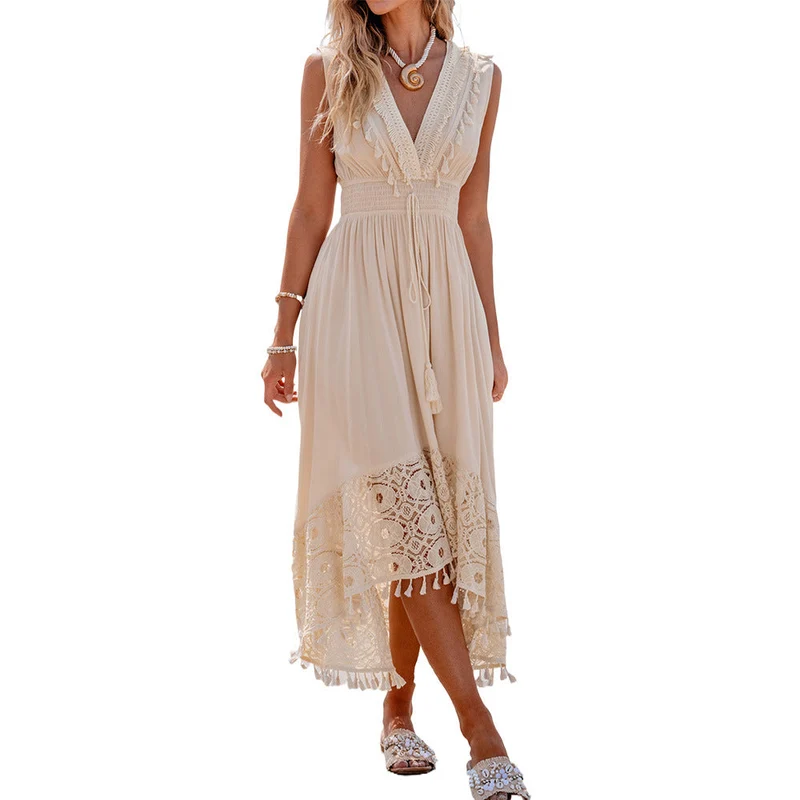 Damen Bohemian Maxikleid mit Spitzen- und Rüschendetails Nord Taschen