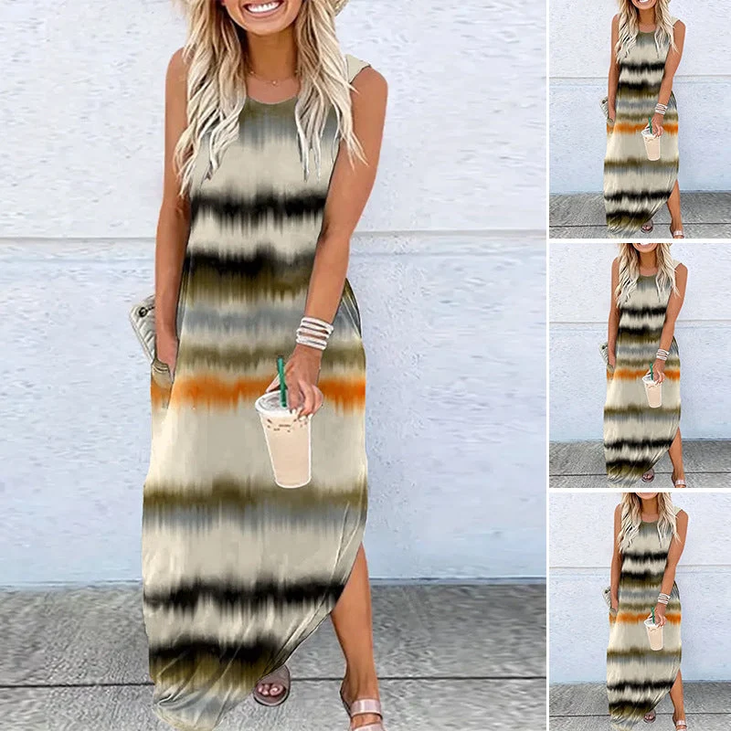 Damen Maxikleid mit modernem Farbverlauf und praktischem Seitentaschen-Design