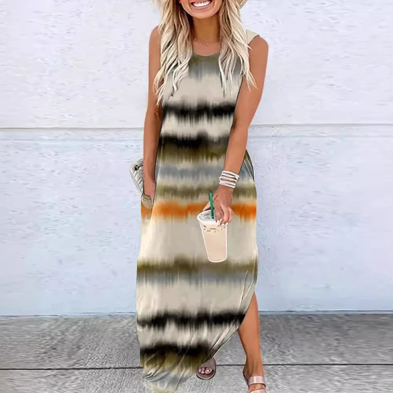 Damen Maxikleid mit modernem Farbverlauf und praktischem Seitentaschen-Design