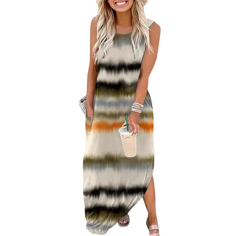 Damen Maxikleid mit modernem Farbverlauf und praktischem Seitentaschen-Design
