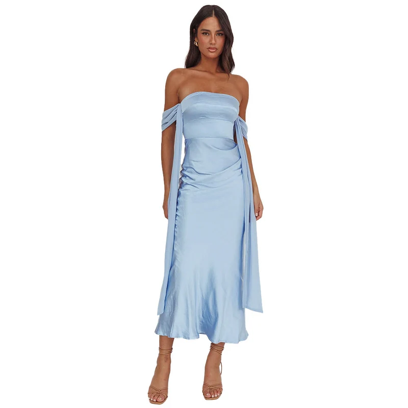 Damen Abendkleid mit schulterfreiem Design und fließendem SatinNord Taschen