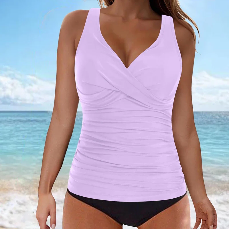 Damen elegantes Wickel-Badeoberteil mit Rüschen