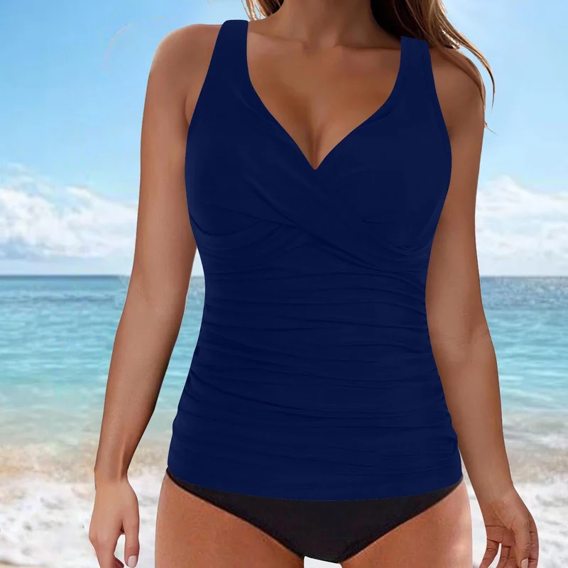 Damen elegantes Wickel-Badeoberteil mit Rüschen