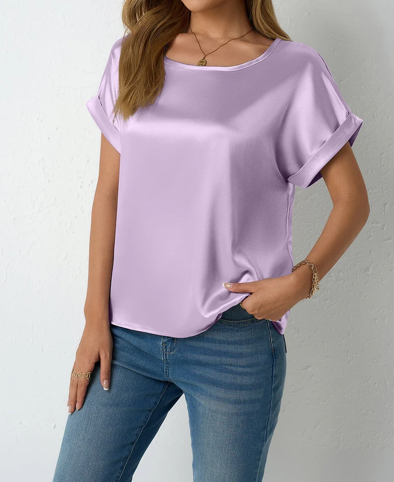 Damen Satin-Oberteil mit umgeschlagenen Ärmeln