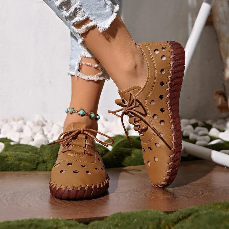 Damen Freizeit-Schnürschuhe mit atmungsaktiver Loch-Detailgestaltung