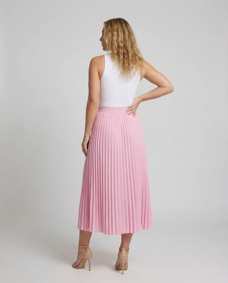 Damen Midirock Plissee Seitenschlitz Elastischer Bund