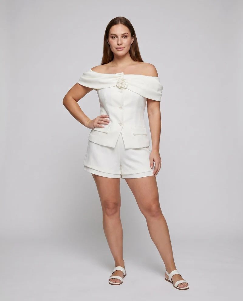 Damen Off-Shoulder Blazer mit figurbetonter Silhouette und voluminösen Ärmeln