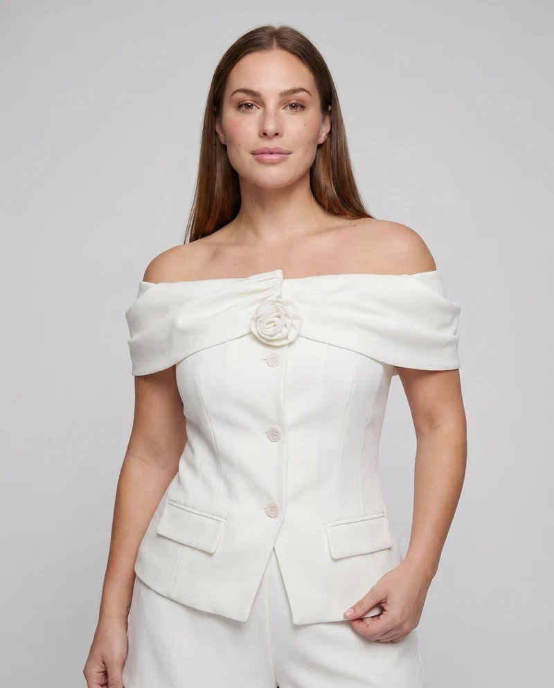 Damen Off-Shoulder Blazer mit figurbetonter Silhouette und voluminösen Ärmeln
