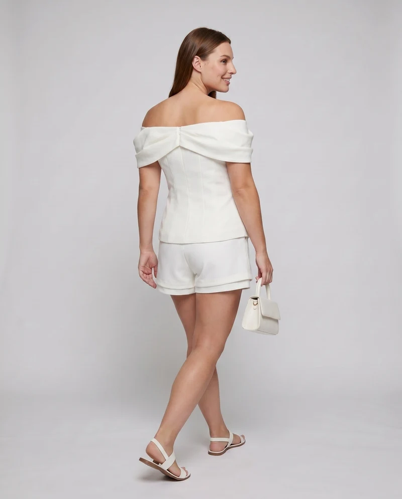 Damen Off-Shoulder Blazer mit figurbetonter Silhouette und voluminösen Ärmeln