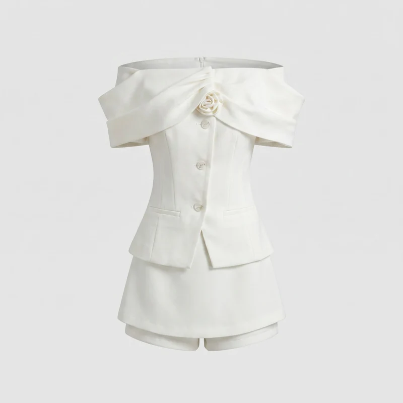 Damen Off-Shoulder Blazer mit figurbetonter Silhouette und voluminösen Ärmeln