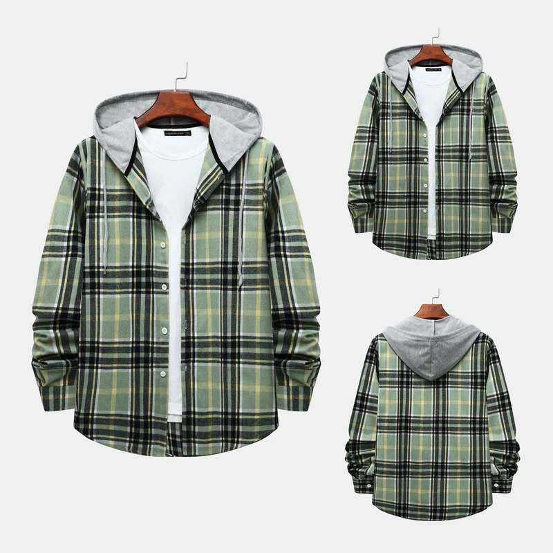 Herren Flanellhemd mit Kapuze im klassischen Karodesign