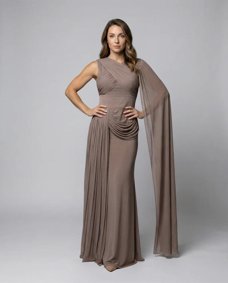 Damen Abendkleid Drapé-Schultertuch Hüftraffung