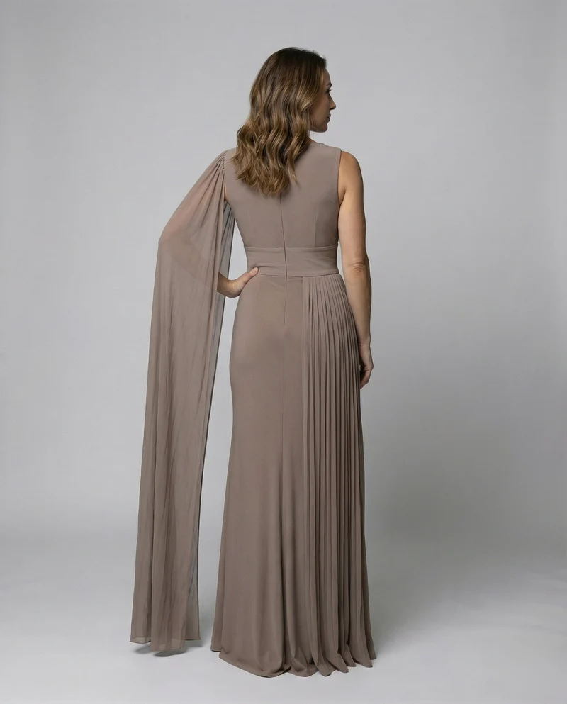 Damen Abendkleid Drapé-Schultertuch Hüftraffung
