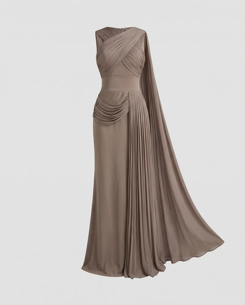 Damen Abendkleid Drapé-Schultertuch Hüftraffung