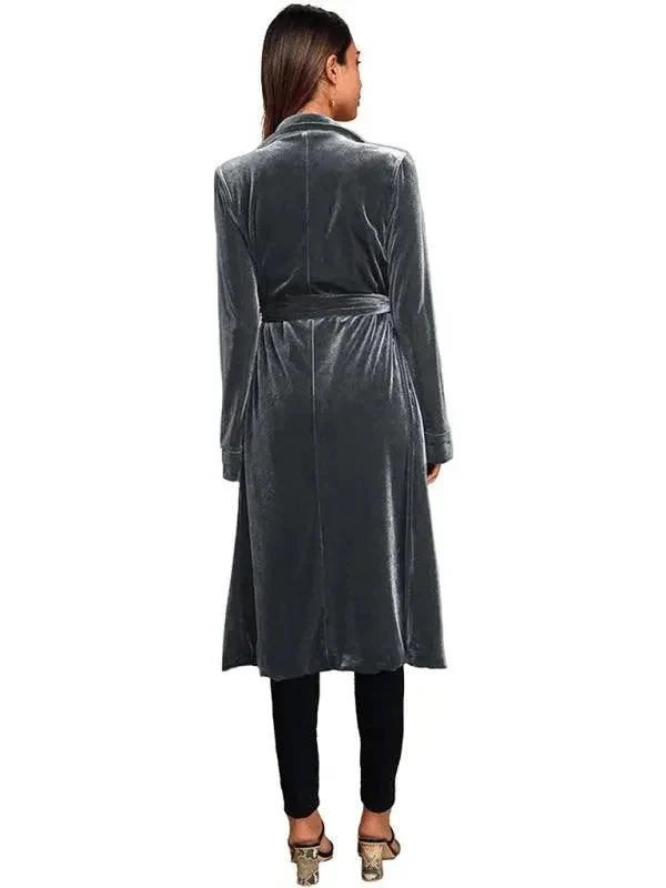 Samt Lange Blazer Damen Mantel