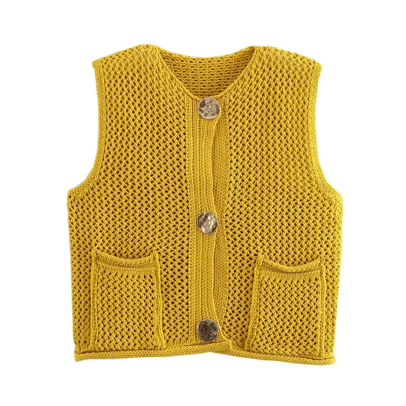 Damen Strickweste mit Knopfleiste und Taschen
